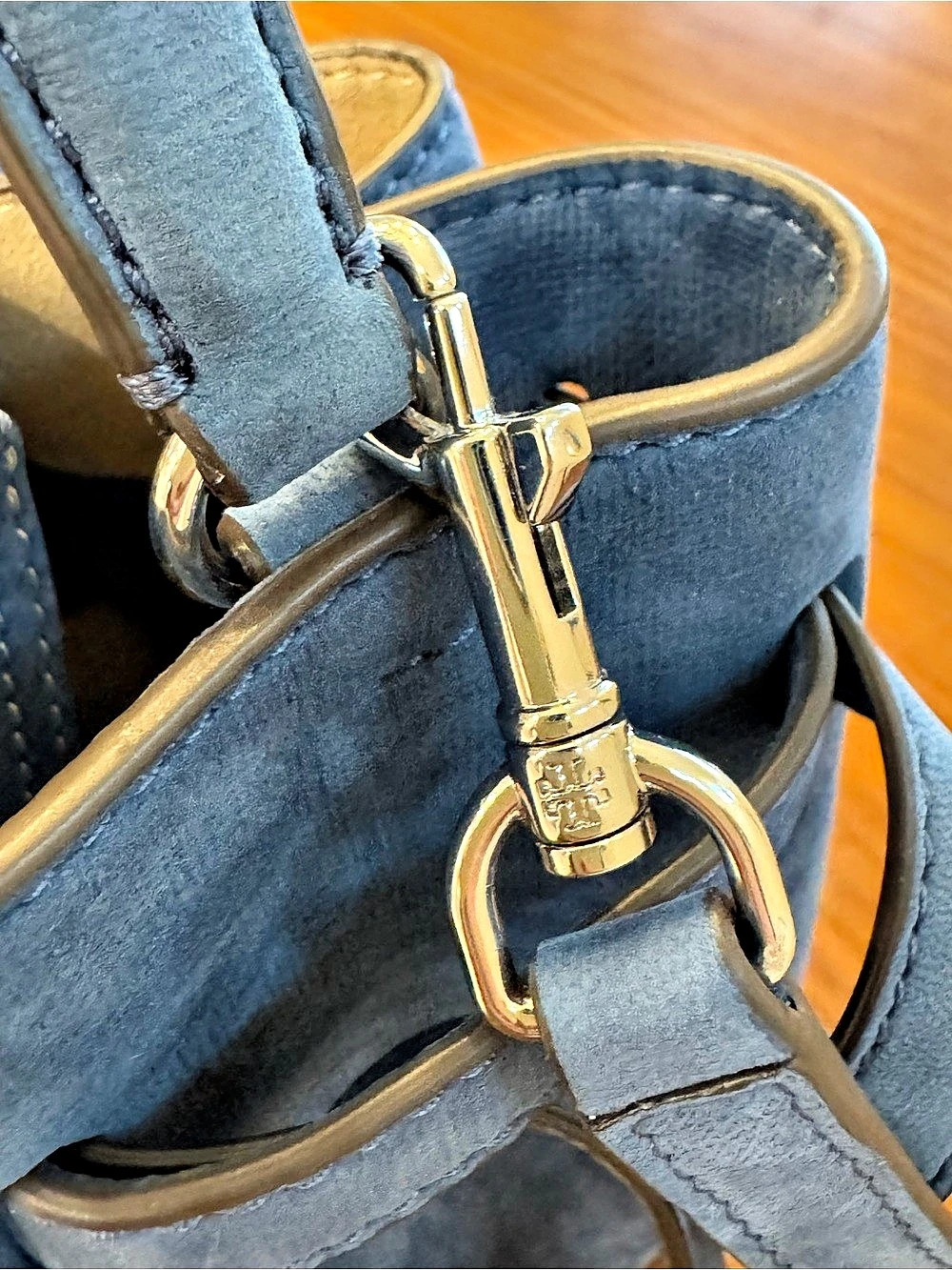 Tory Burch Romy Mini Blue Nubuck Leather Bucket Bag Crossbody - Picture 6 of 15